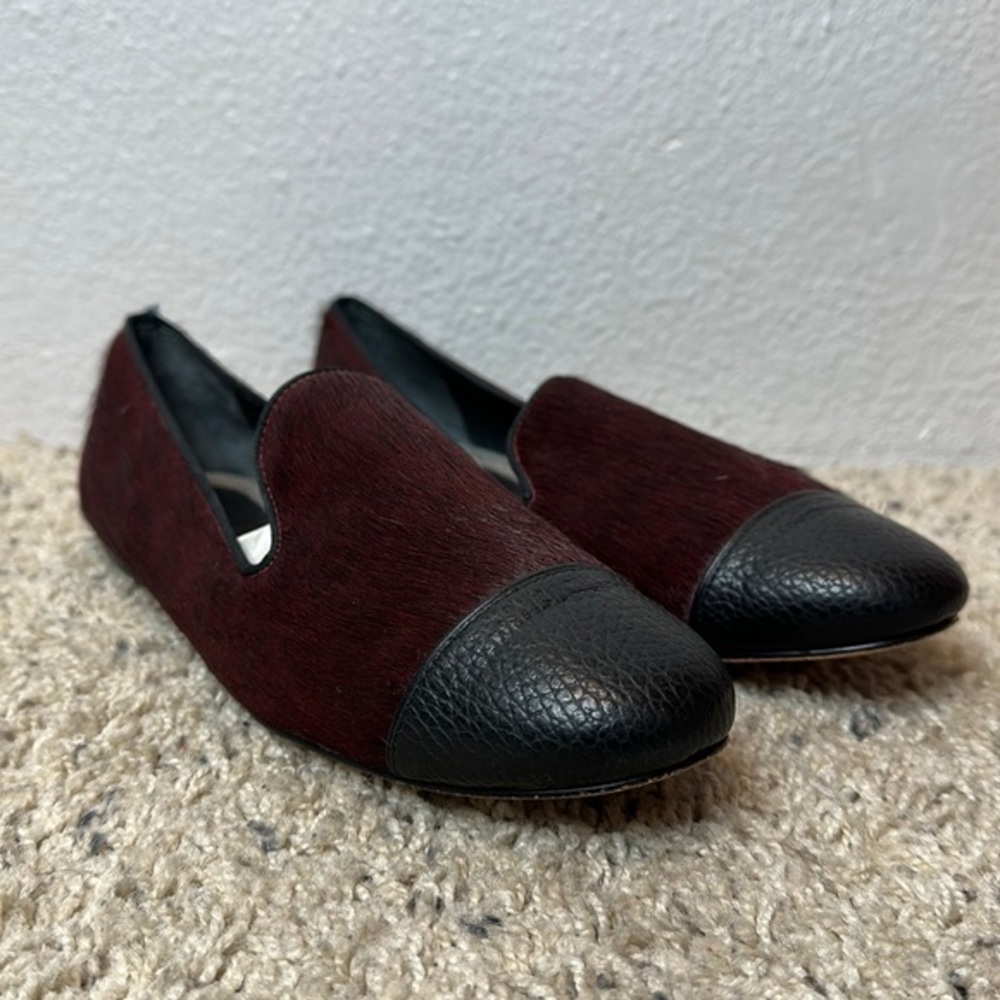 Mara & Mine Nolita leather slip on shoes oxblood red calf hair